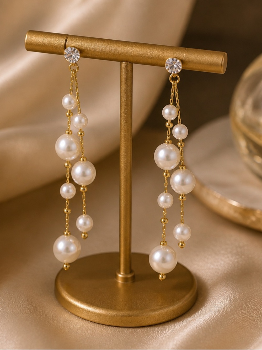 Anthropologie Gold and White Pearl Cascade Drop Earrings